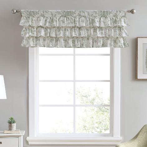 Elegant Sage Green Floral Toile Window Valance