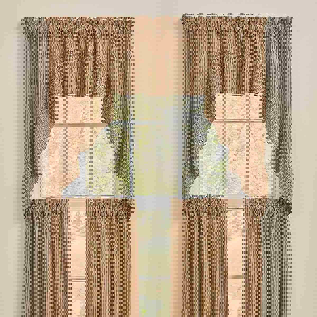 Sturbridge Black Ticking Ruffled Swag Valance