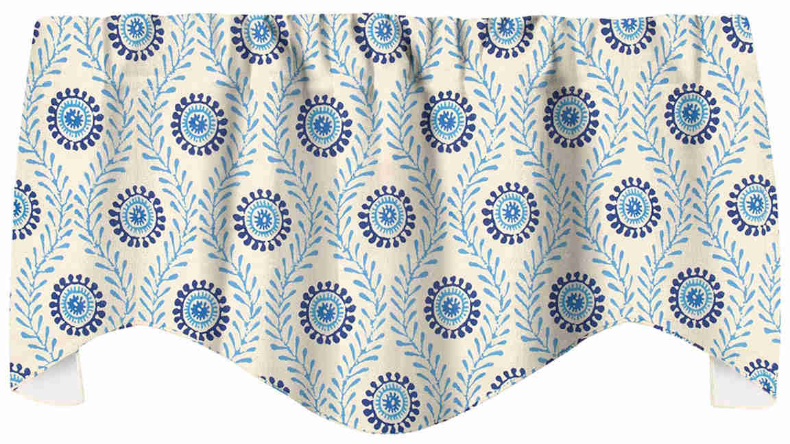 Elegant Blue Cotton Valances for Windows, Perfect for Kitchen or Living Room
