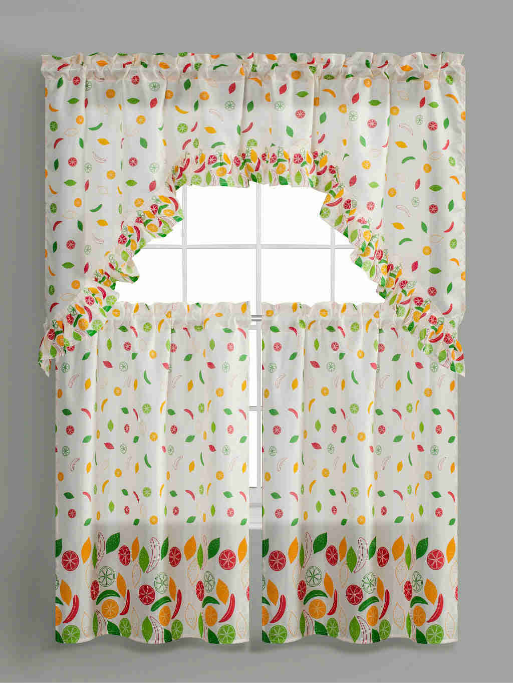 Elegant 3pc Rod Pocket Kitchen Curtain Tier Swag Valance Set