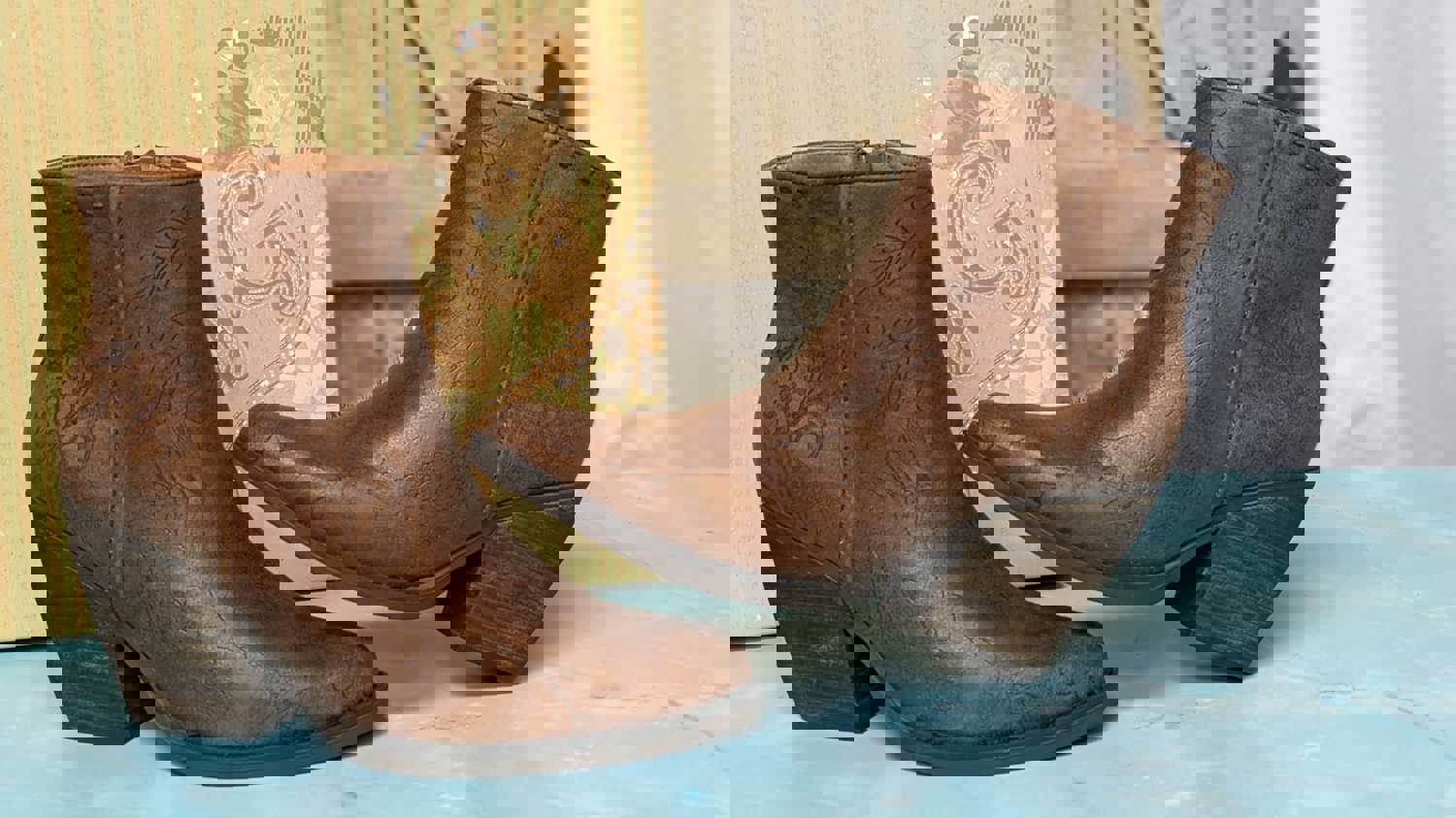 Very G Women's Sophia Tan Western Boots with Floral Embroidery