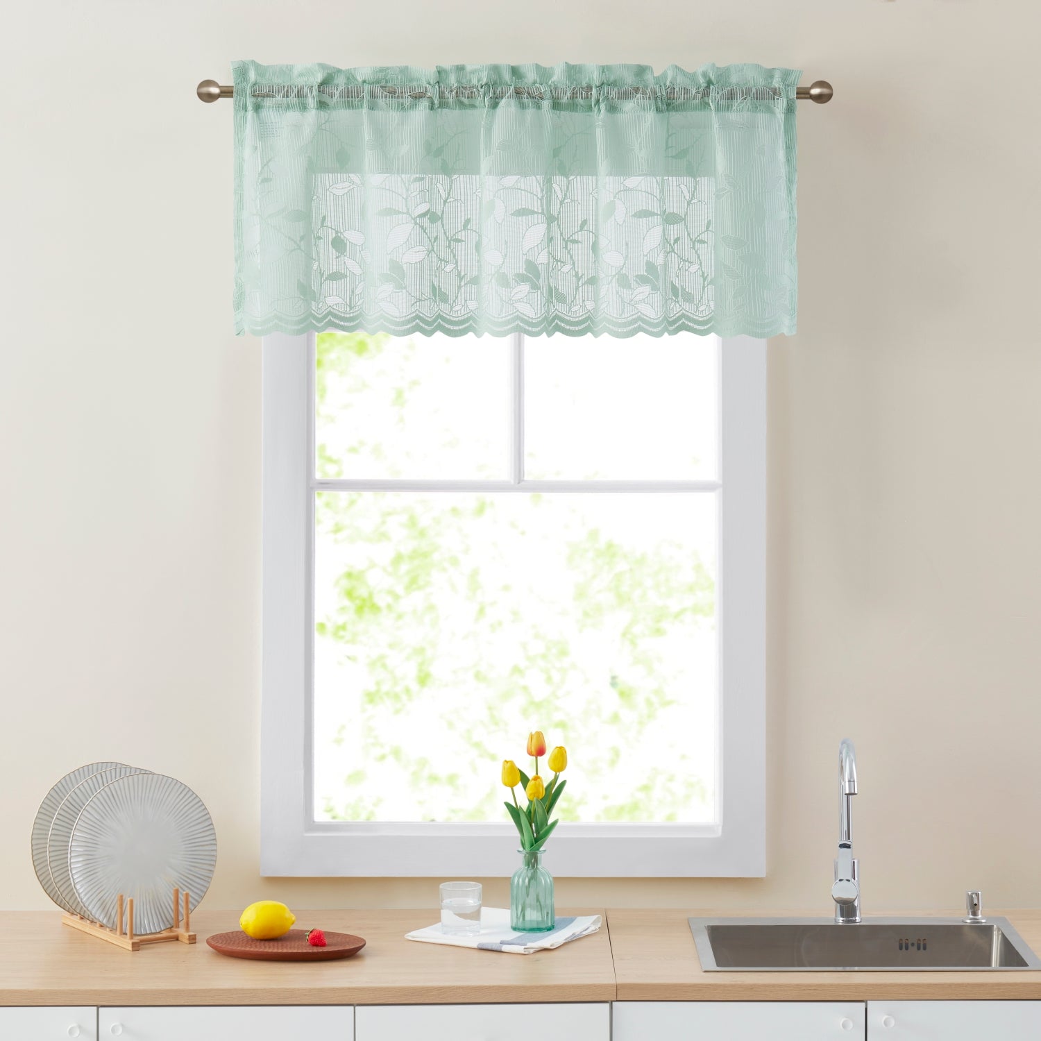Elegant Floral Joyce Semi-Sheer Kitchen Curtains
