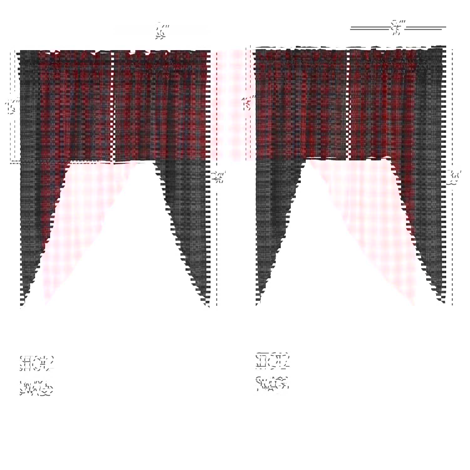 Rustic Charm Window Swag Set with Red Buffalo Plaid