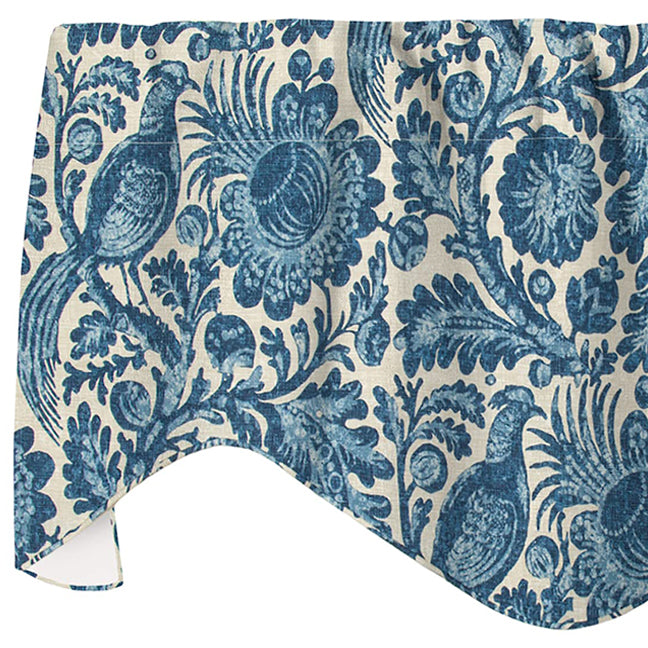Elegant Blue and White Floral Kitchen Valance Curtains, 53" x 18"