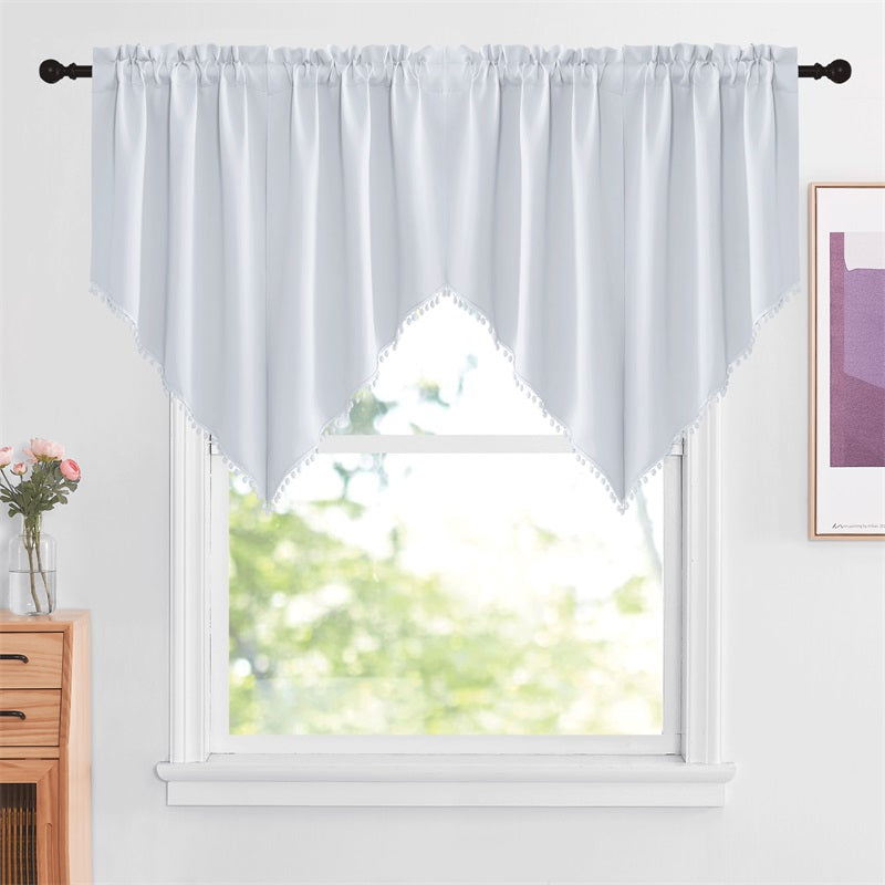 Elegant Rod Pocket Blackout Swag Valance with Pom Poms for Home Decor