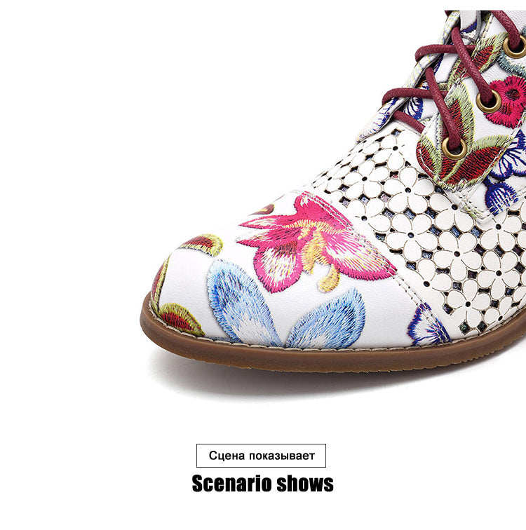 Stylish Floral Embellished Ankle Boots with Rubber Outsole