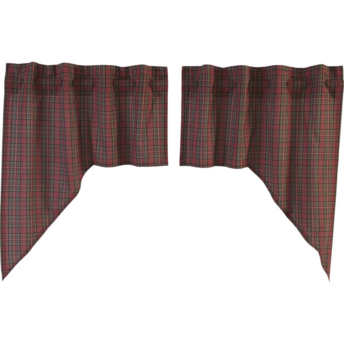 Elegant Tartan Red Plaid Swag Set for Kitchen Windows