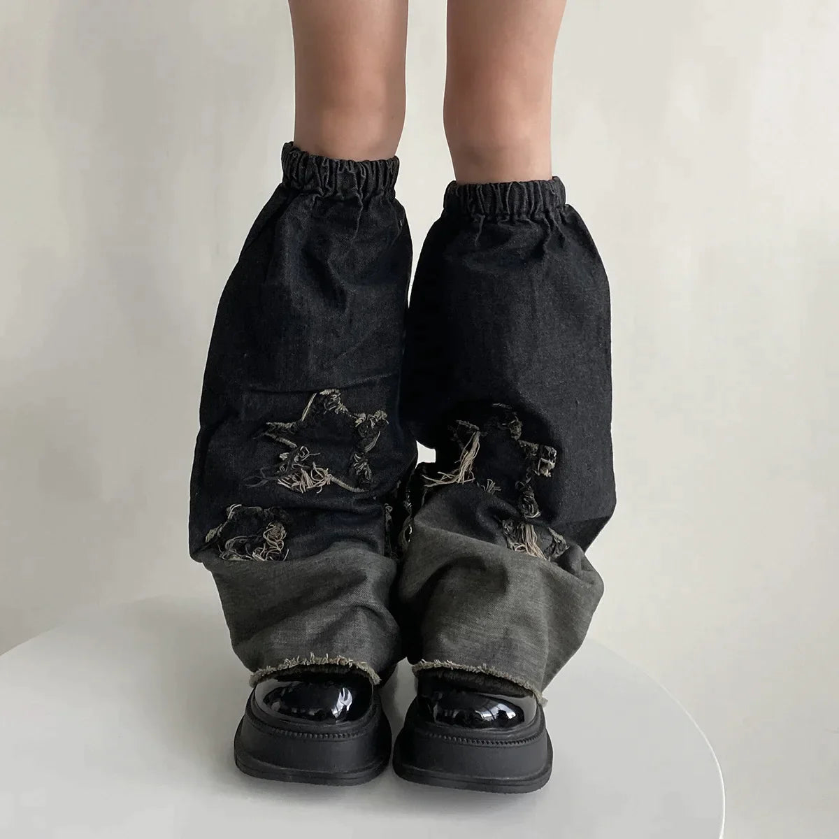 Punk Gothic Cross Denim Leg Warmers for Women - Harajuku Style Y2K Fashion