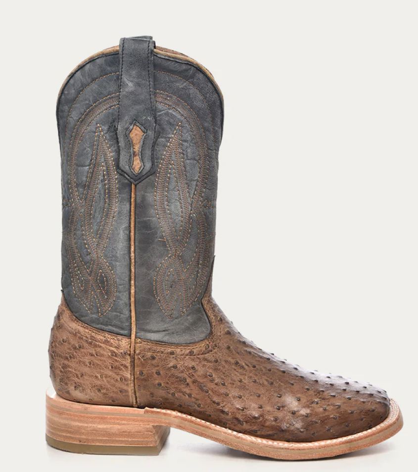 Elegant Embroidered Navy Blue Ostrich Cowboy Boots