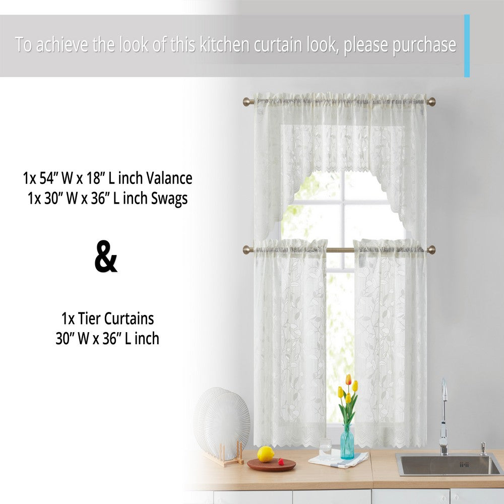 Elegant Floral Joyce Semi-Sheer Kitchen Curtains
