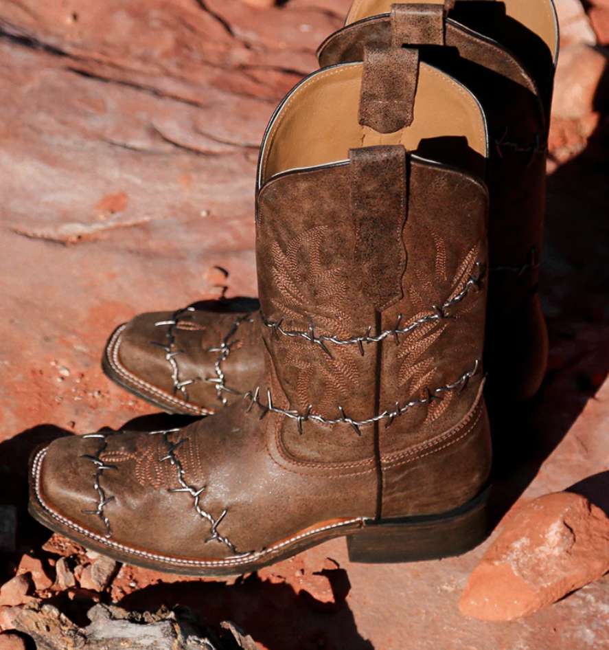 Rugged Edge Cowboy Boots with Barbed Wire Detail
