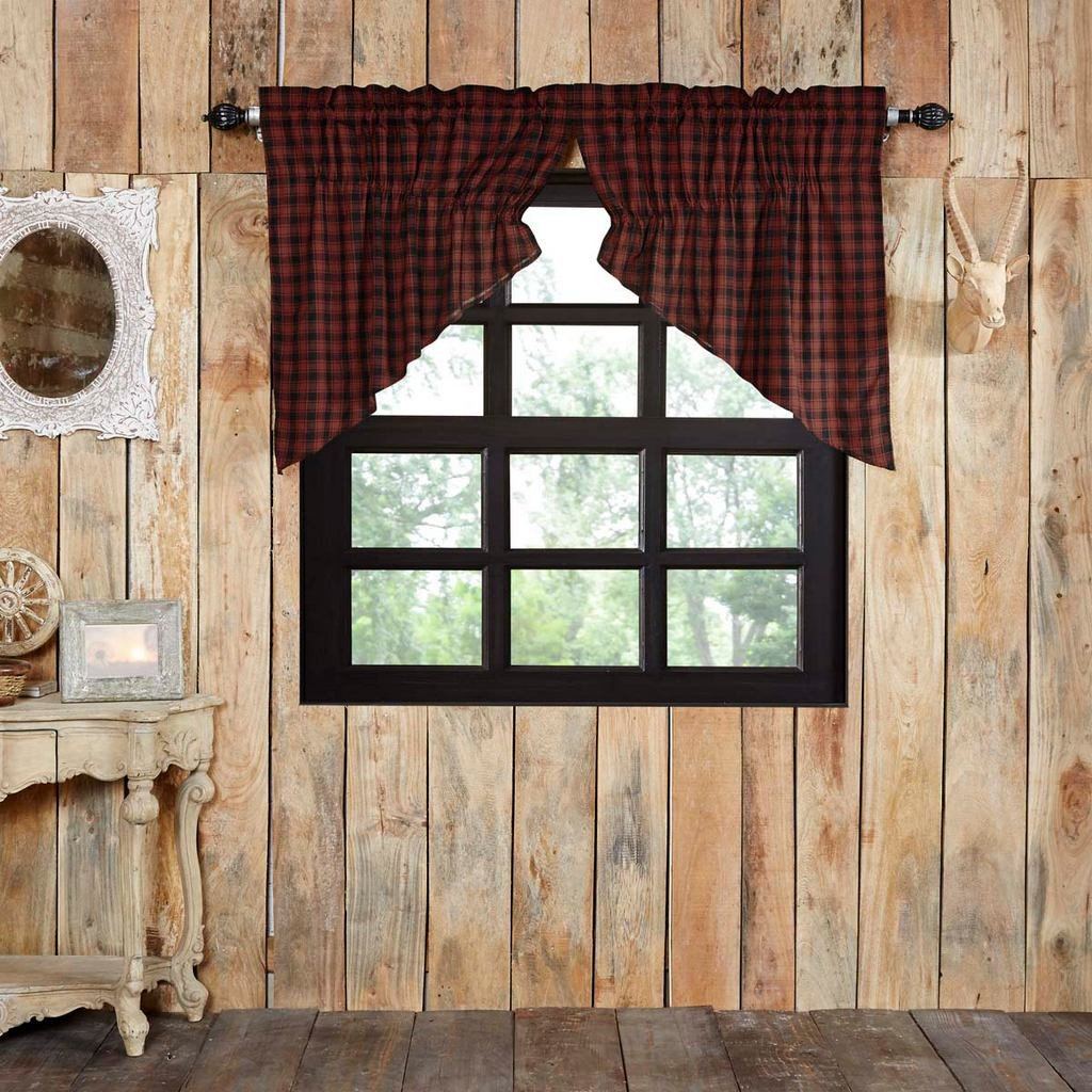 Cumberland Lined Prairie Swag Curtains - Red and Black Plaid
