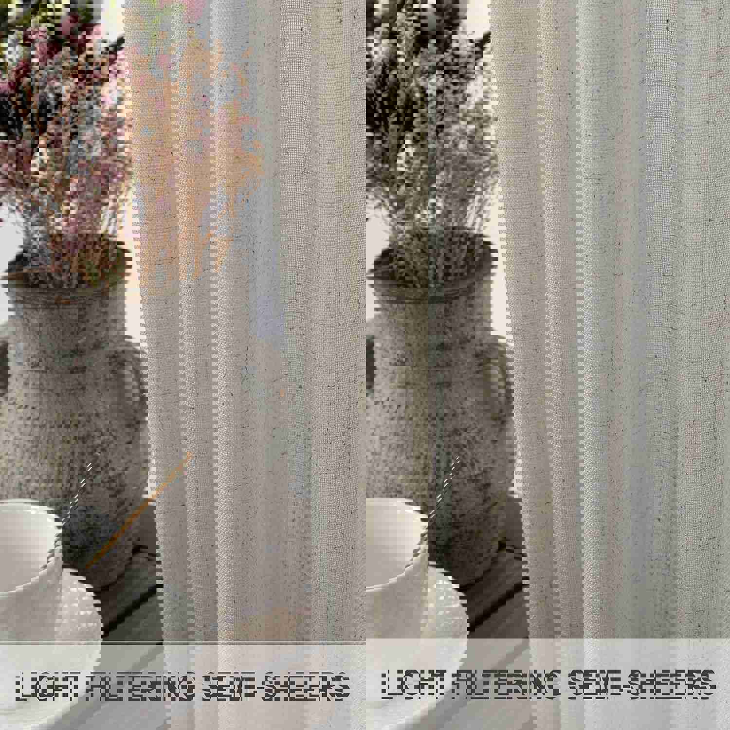 Elegant Linen Blend Semi-Sheer Curtains, 102 Inches Long