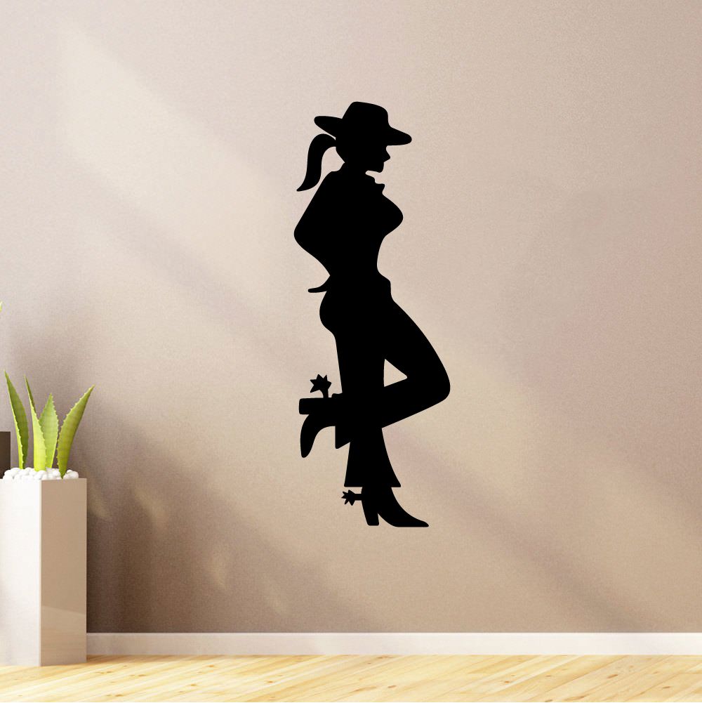 Western-Themed Vinyl Wall Art Decal - Rodeo Style Cowgirl