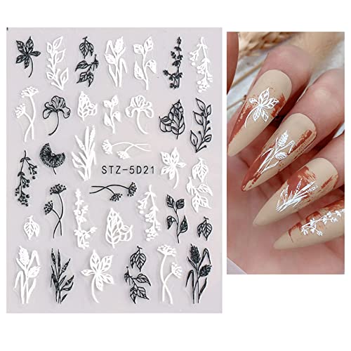 JMEOWIO 3D Embossed Flower Nail Art Stickers, Elegant Floral Design for DIY Nail Art