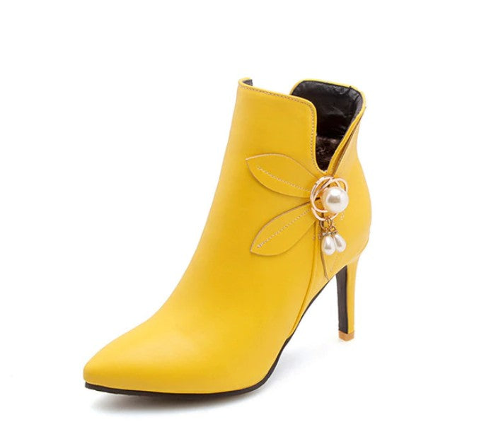Stylish Women's Winter Ankle Boots with Decorative Flower