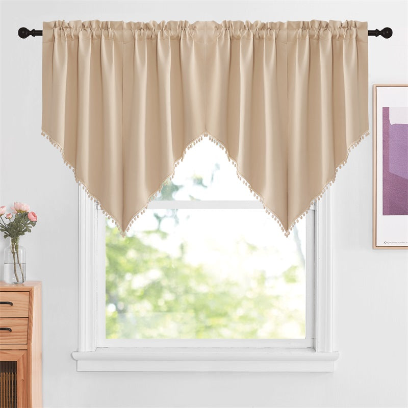 Elegant Rod Pocket Blackout Swag Valance with Pom Poms for Home Decor