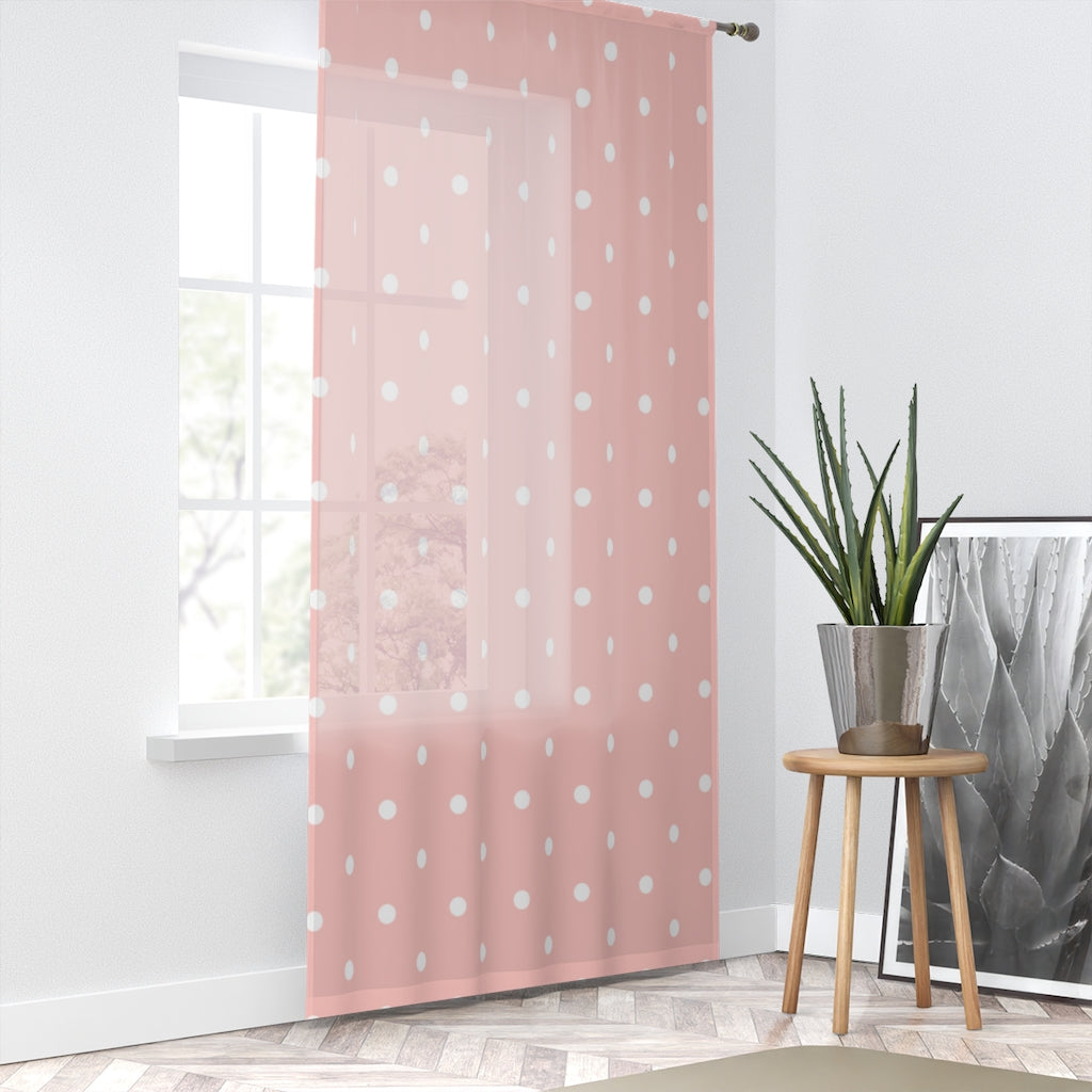 Elegant Sheer White & Pink Polka Dot Window Curtain