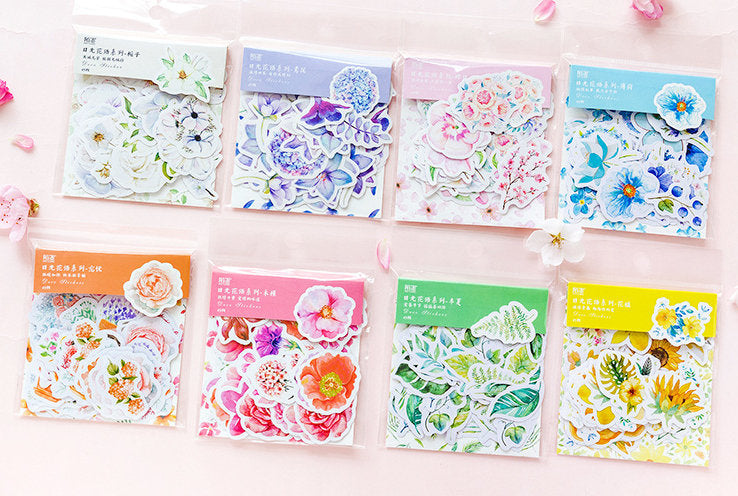 45pcs Vibrant Flower Stickers Set for Creative Journaling and Scrapbooking