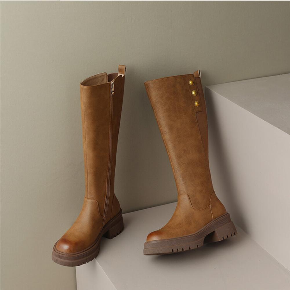 Customized Retro Chunky Heel Boots with Rivets