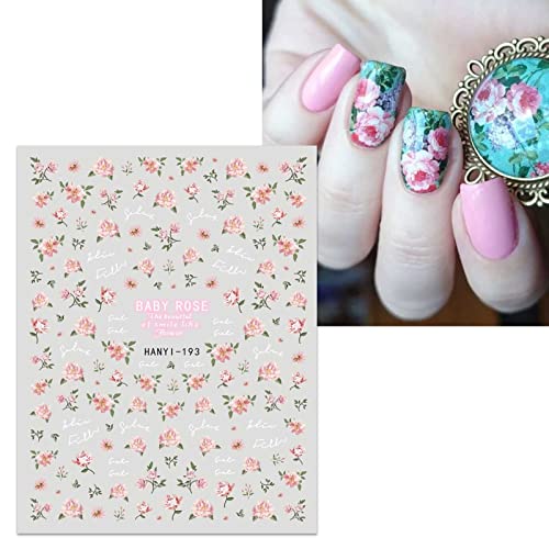 JMEOWIO Spring Floral Nail Art Stickers, 9 Sheets Self-Adhesive Design for Elegant Look