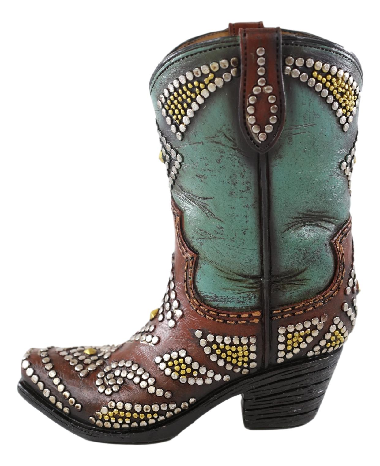 Handcrafted Turquoise & Silver Beaded Cowboy Boot Vase