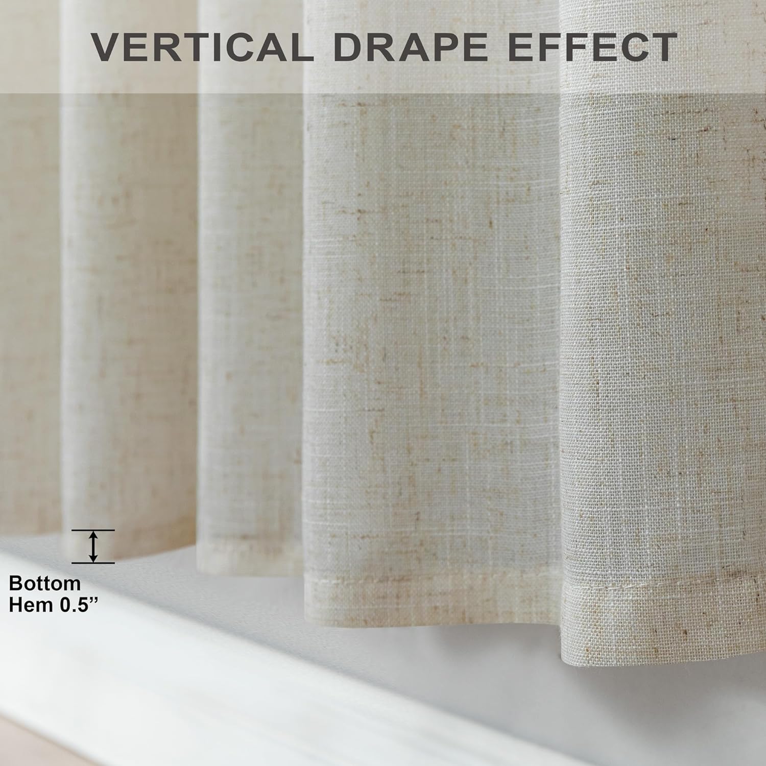 Elegant Linen Blend Semi-Sheer Curtains, 102 Inches Long