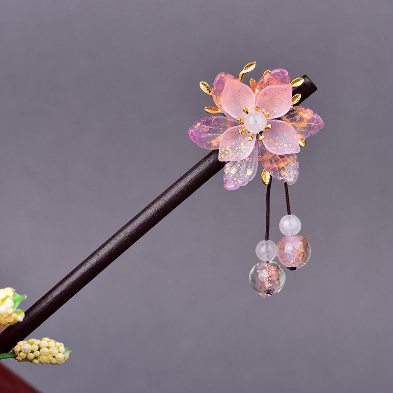 Elegant Chinese Hair Pin - Pink Blossom & Pearls