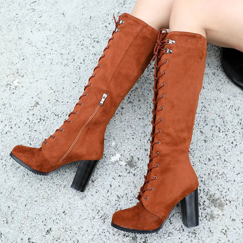 Vintage-Inspired Cali Suede Lace-Up Knee High Boots