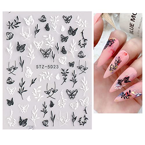 JMEOWIO 3D Embossed Flower Nail Art Stickers, Elegant Floral Design for DIY Nail Art