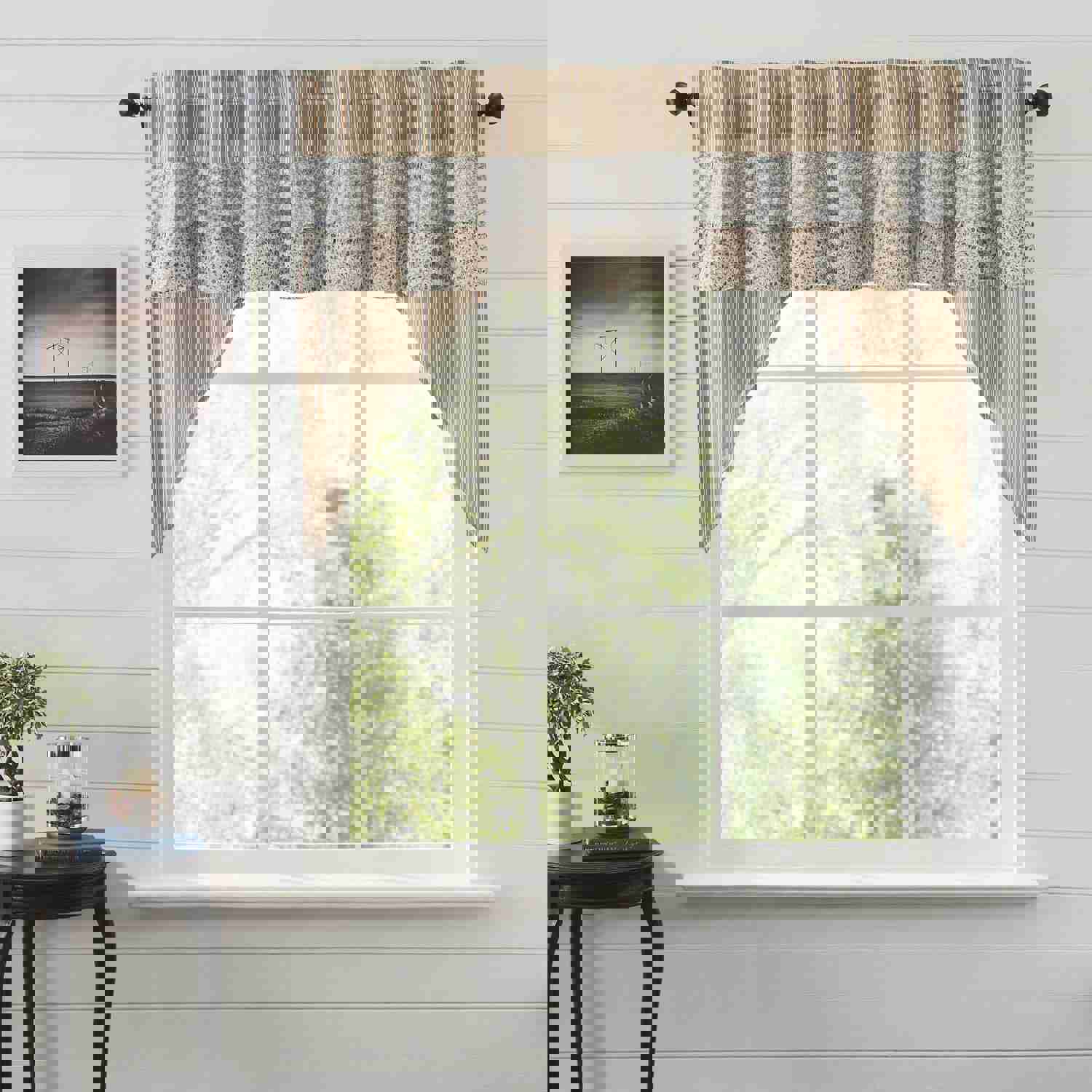 Elegant Kaila Gold Ticking Ruffled Swag Curtain Set