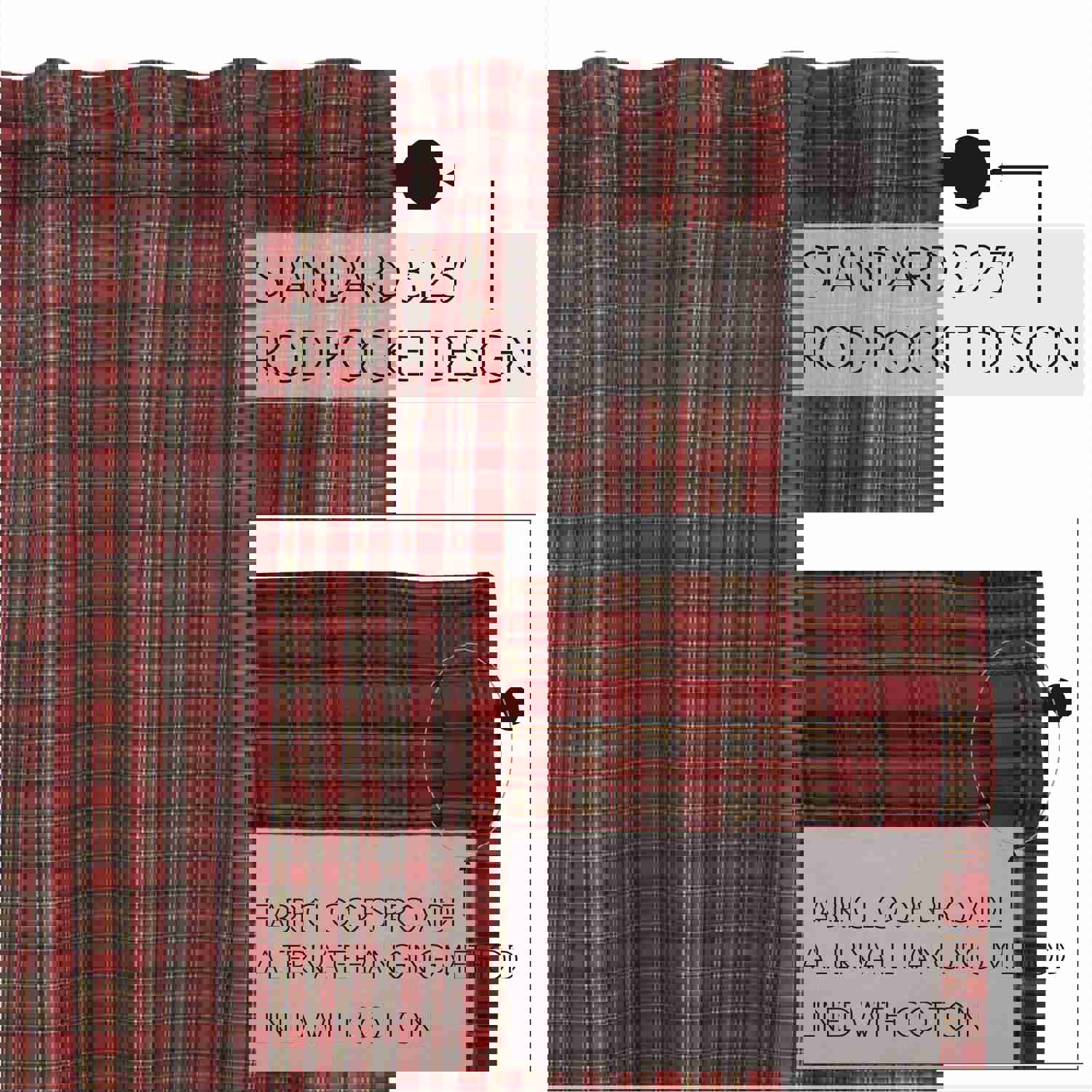 Elegant Tartan Red Plaid Prairie Swag Set for Kitchen Windows