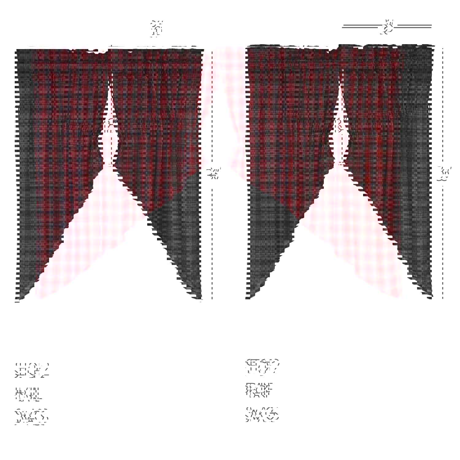 Rustic Charm Window Swag Set with Red Buffalo Plaid