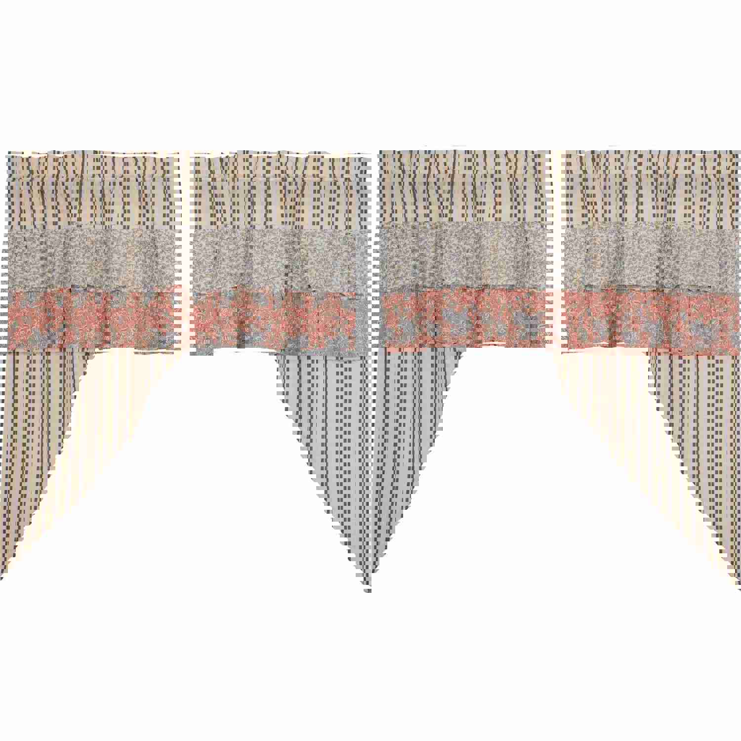 Kaila Blue Ticking Ruffled Swag Curtain Set