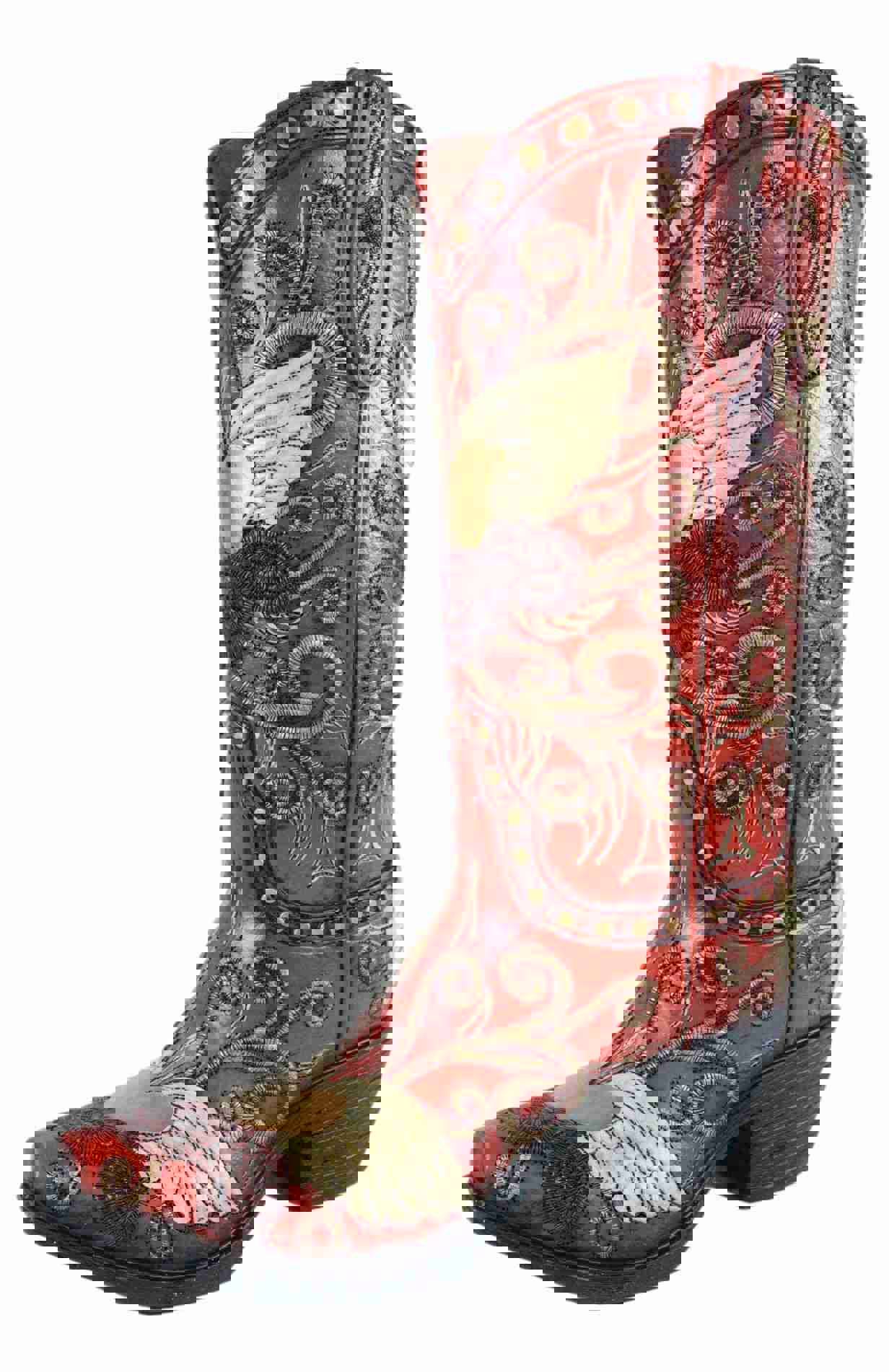 Western Style Cowgirl Boot Vase with Floral Scrollwork