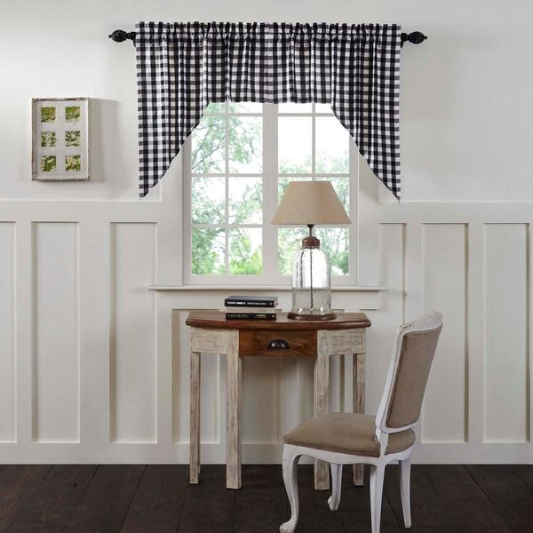 Annie Black Buffalo Check Lined Swag Curtains Set
