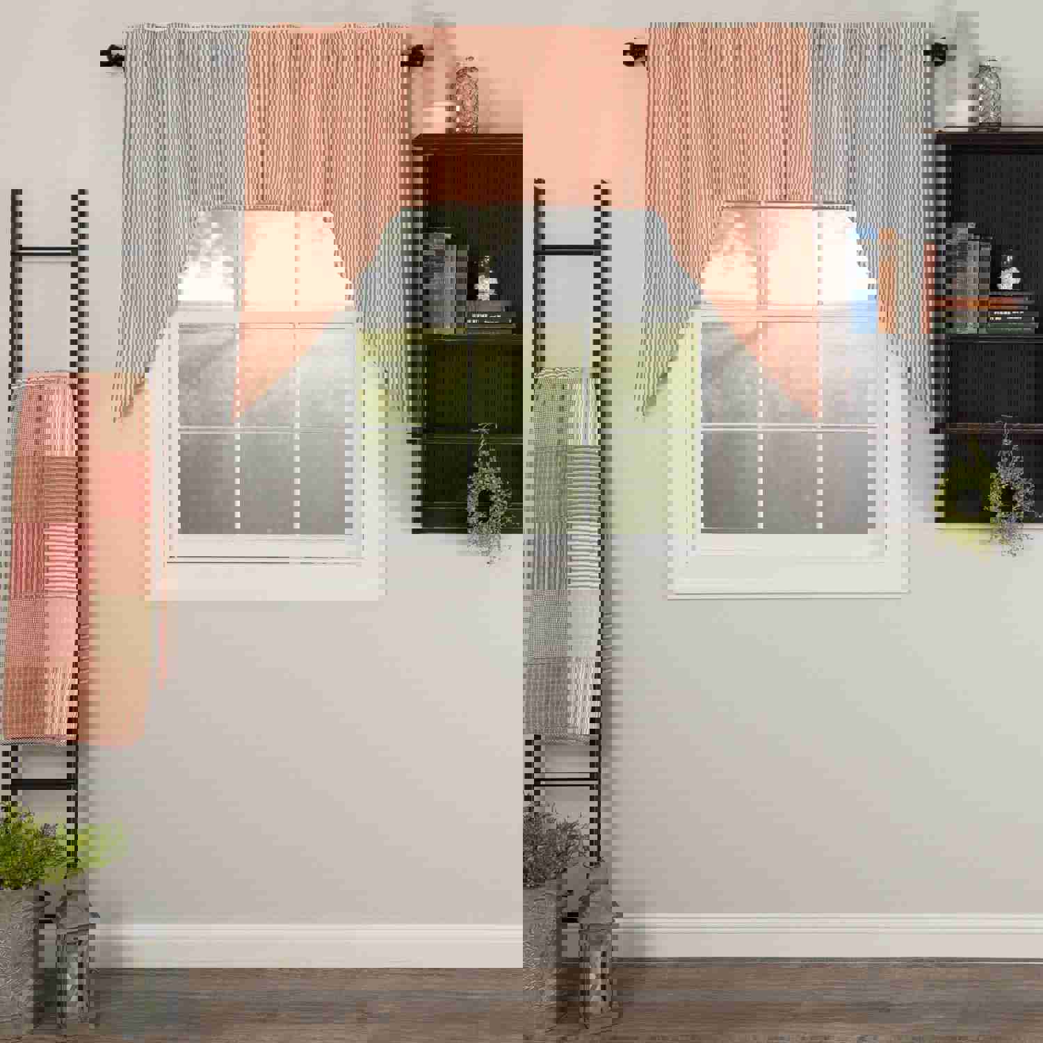 Sawyer Mill Red Ticking Stripe Lined Swag Curtains Set