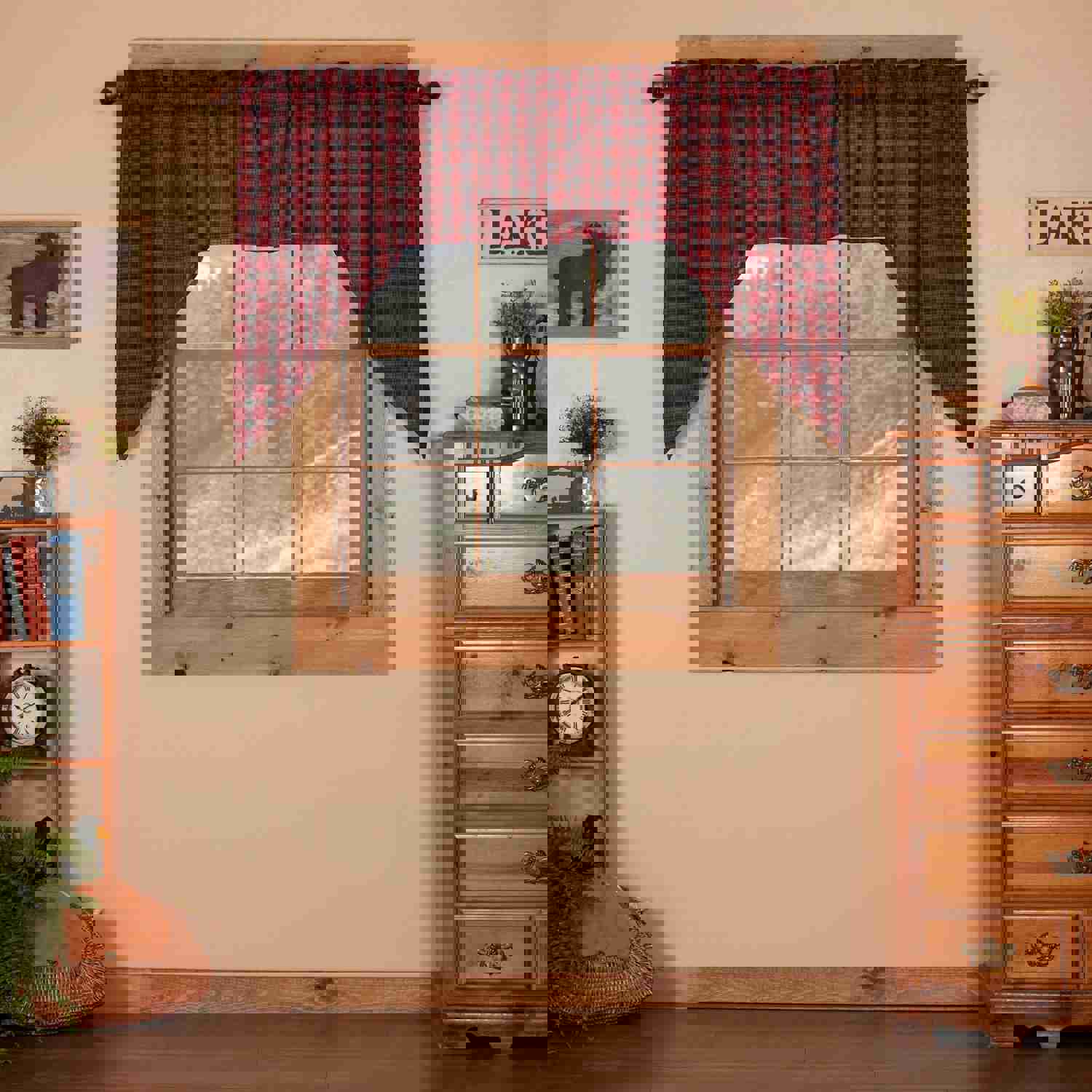 Rustic Charm Window Swag Set with Red Buffalo Plaid