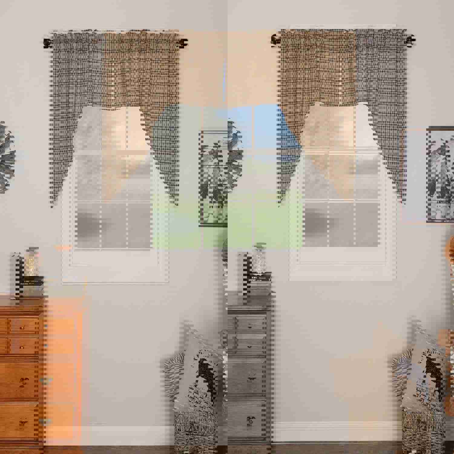 Sawyer Mill Charcoal Plaid Lined Swag Curtains Set