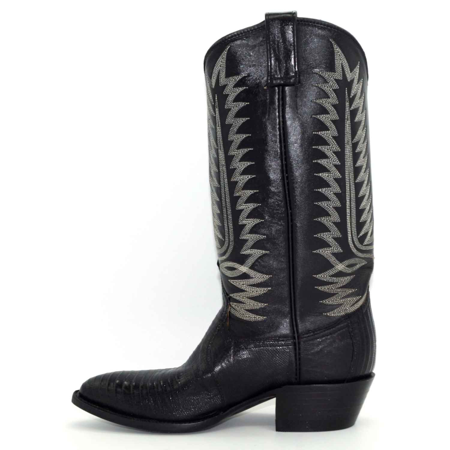 Cowtown Men's Exotic Black Lizard R Toe Western Boots - 844W