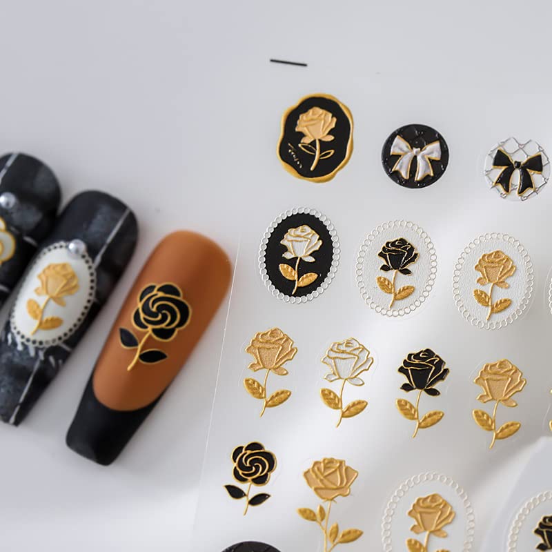 5D Flower Nail Art Stickers - 3D Embossed Floral Designs for DIY Manicures
