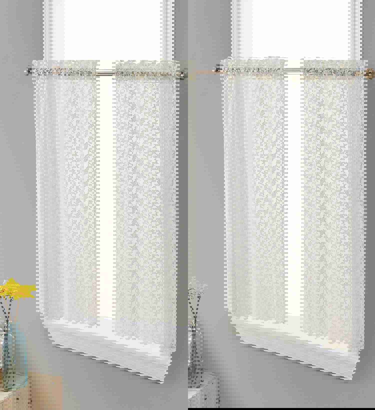 Elegant Herringbone Sheer Cafe Curtains for a Chic Kitchen