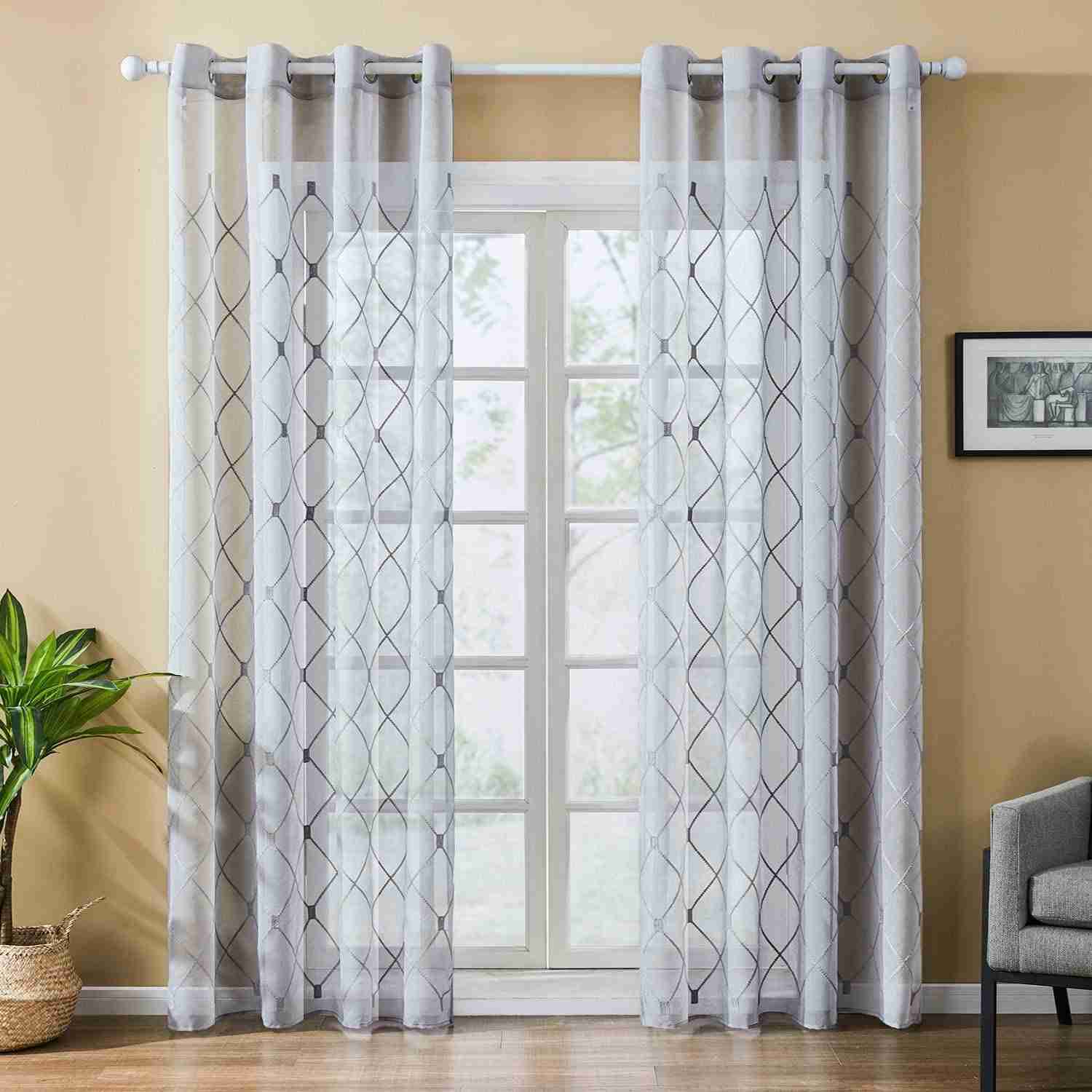 Elegant European Polyester Sheer Curtains with Diamond Embroidery