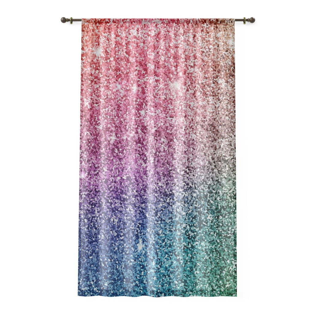 Elegant Pink & Purple Sequin Sheer Window Curtain