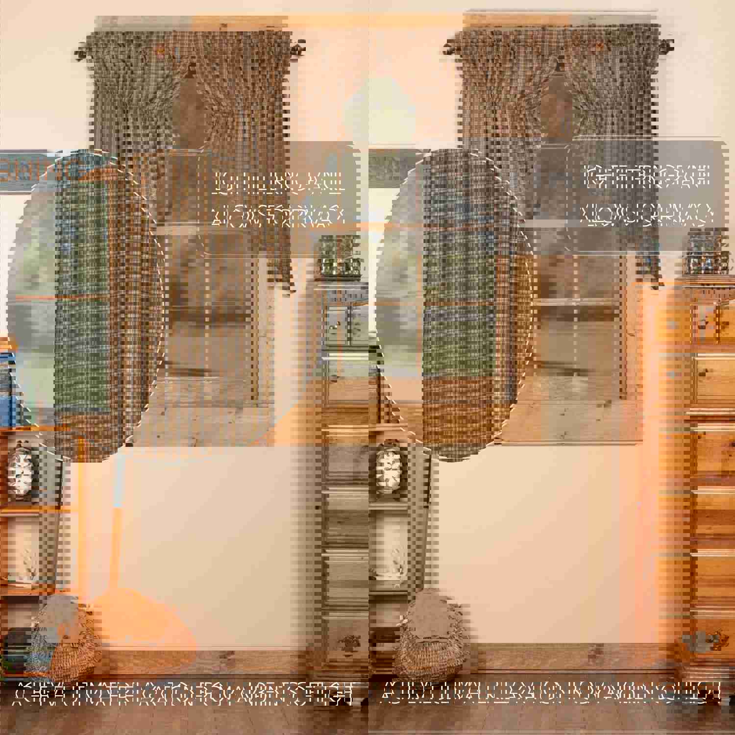 Elegant Rustic Green Plaid Window Swag Set