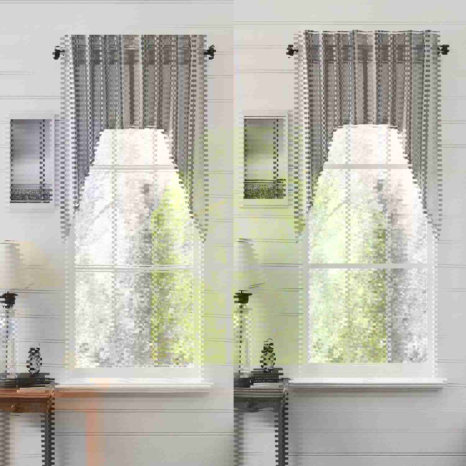 Charcoal Grain Sack Style Lined Swag Curtains