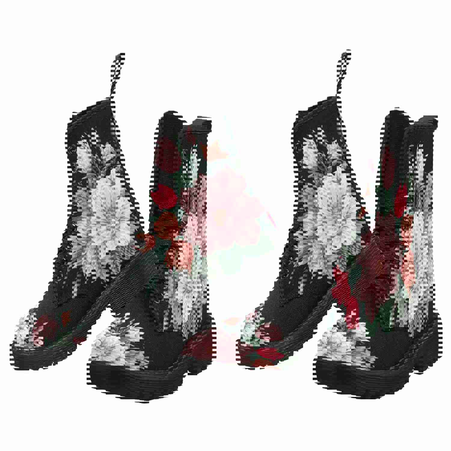 Elegant Floral Print Women's Canvas Lace-Up Boots