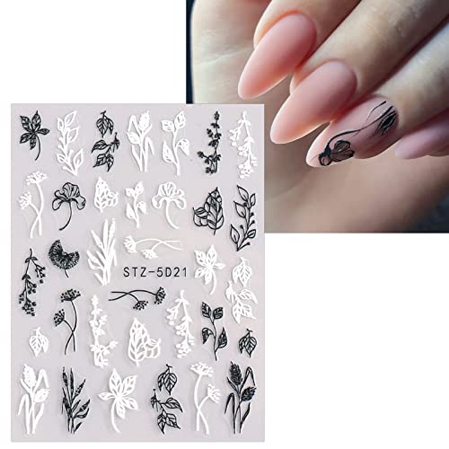 JMEOWIO 3D Embossed Flower Nail Art Stickers, Elegant Floral Design for DIY Nail Art