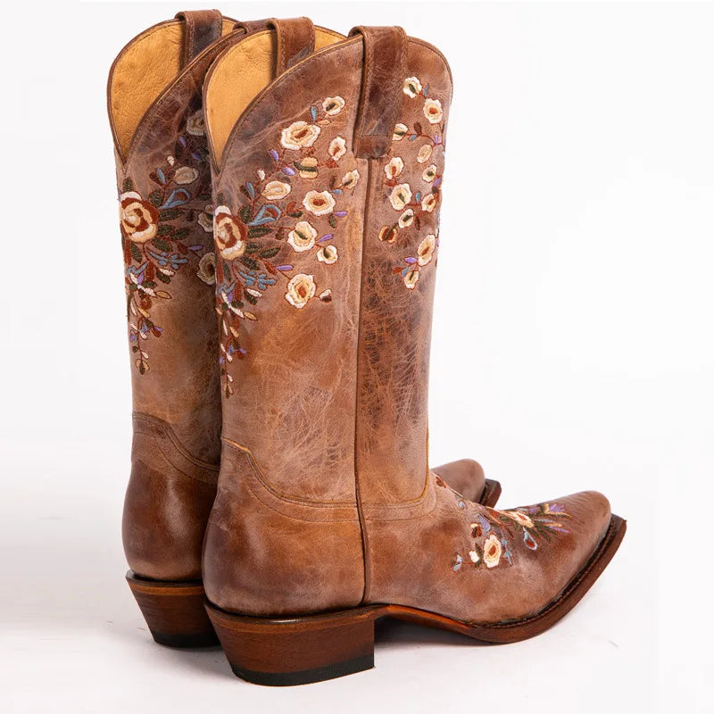 Women's Embroidered Floral Chelsea Boots with Spike Heels for Spring/Autumn 2023