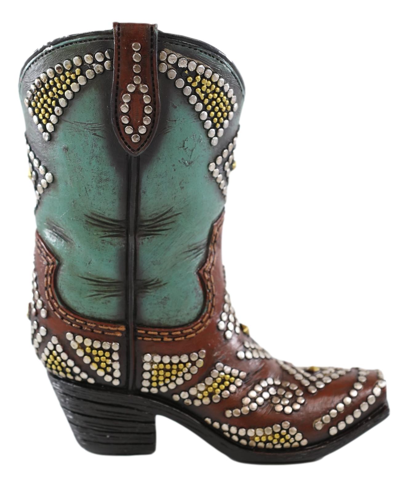 Handcrafted Turquoise & Silver Beaded Cowboy Boot Vase